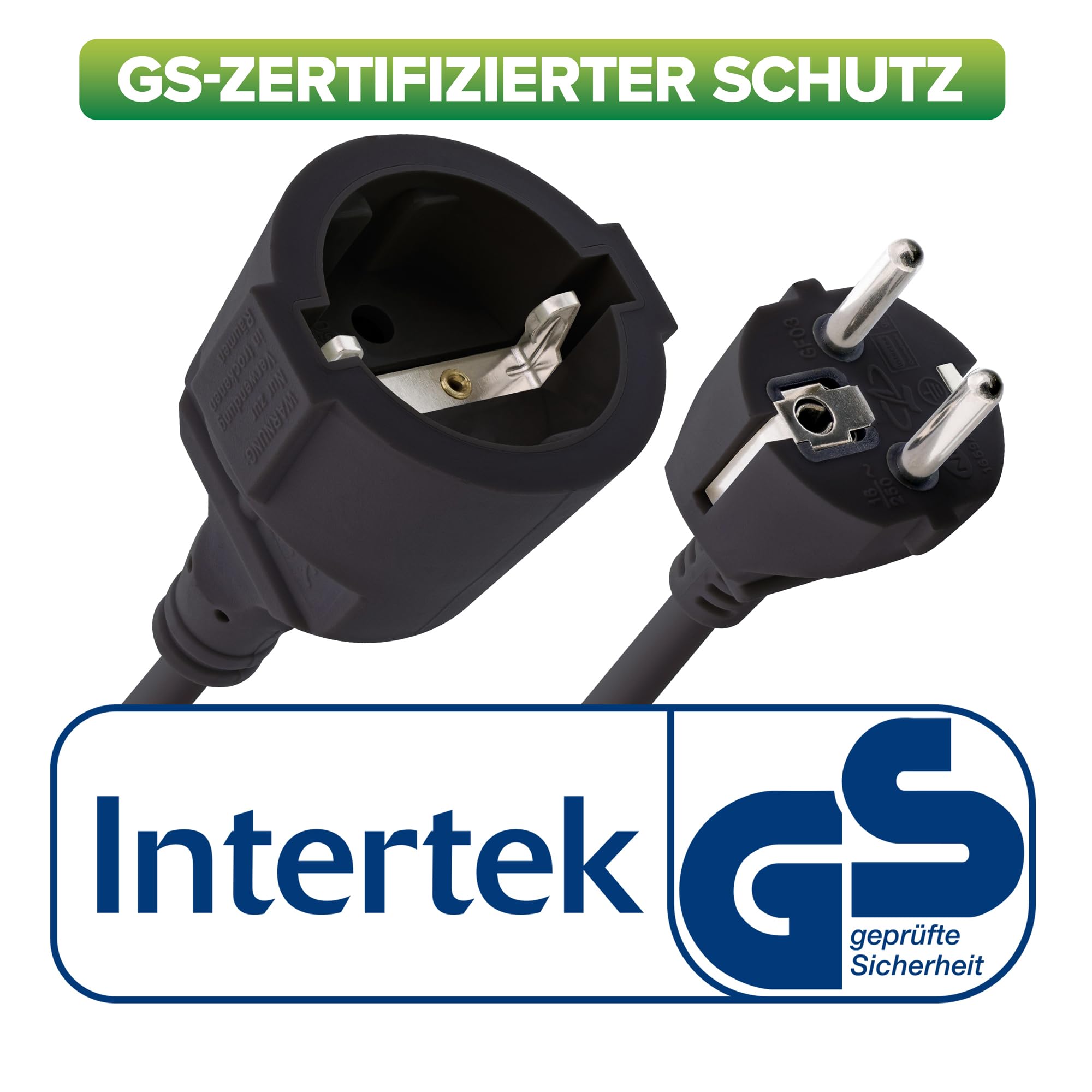 InLine® Przedłużacz prądu z zestykiem ochronnym, wtyk/gniazdo, czarny, 20 m