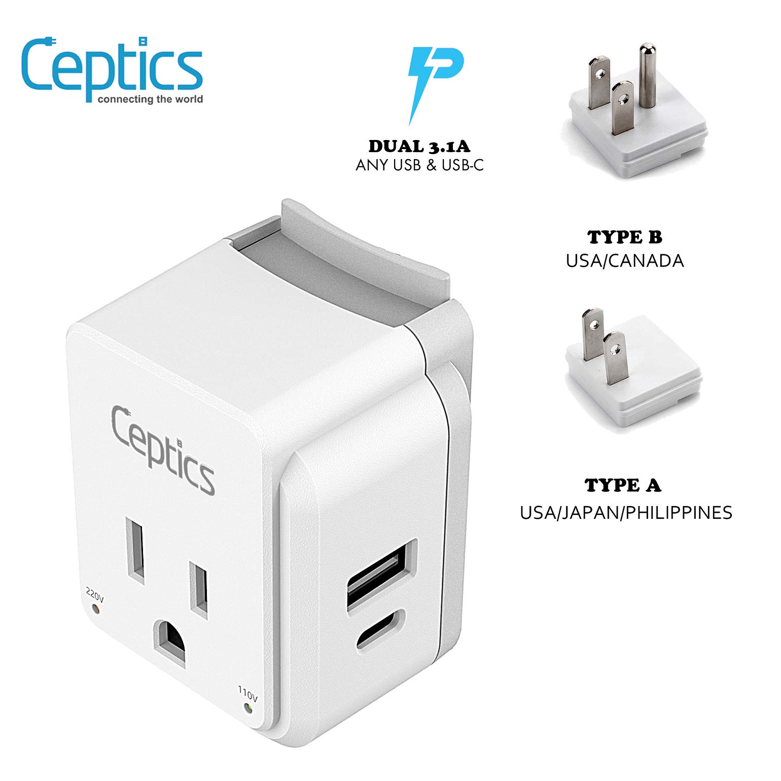 Buy Japan, Philippines Power Travel Plug Adapter Set by Ceptics, 20W PD