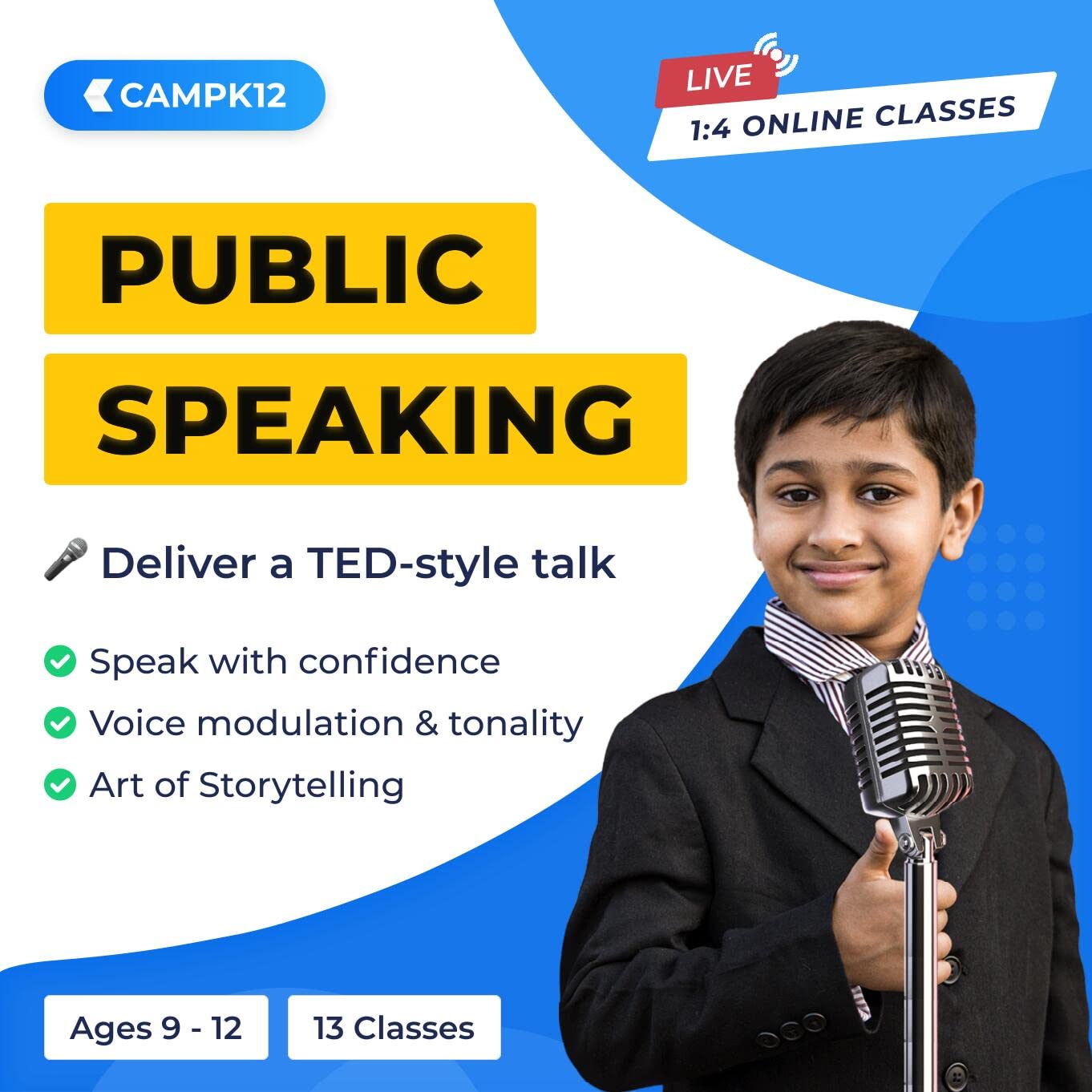 CAMPK12 - Public Speaking - Deliver A TED Style Talk - 9-12 Yrs - LIVE - 13 Classes - 1:4 Online Group Class [Email Delivery In 2 Hours- No CD]-picture-12