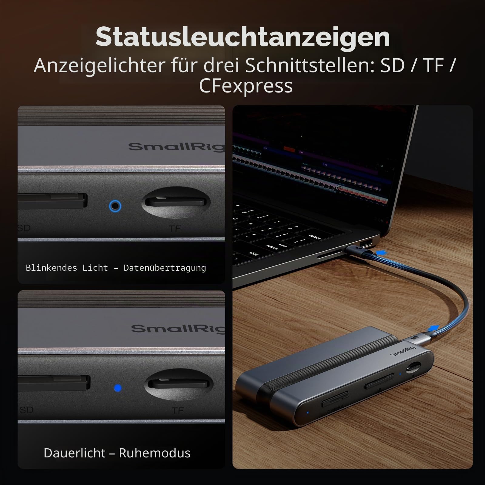 SMALLRIG 9-in-1 CFexpress Typ A Kartenleser-Dockingstation mit USB3.2 (Gen 2) 10 Gbps, SD/TF/CFexpress Typ A Leser, USB-A/C/für HDMI/Gigabit Ethernet-Anschlüsse, für iPhone - 4663