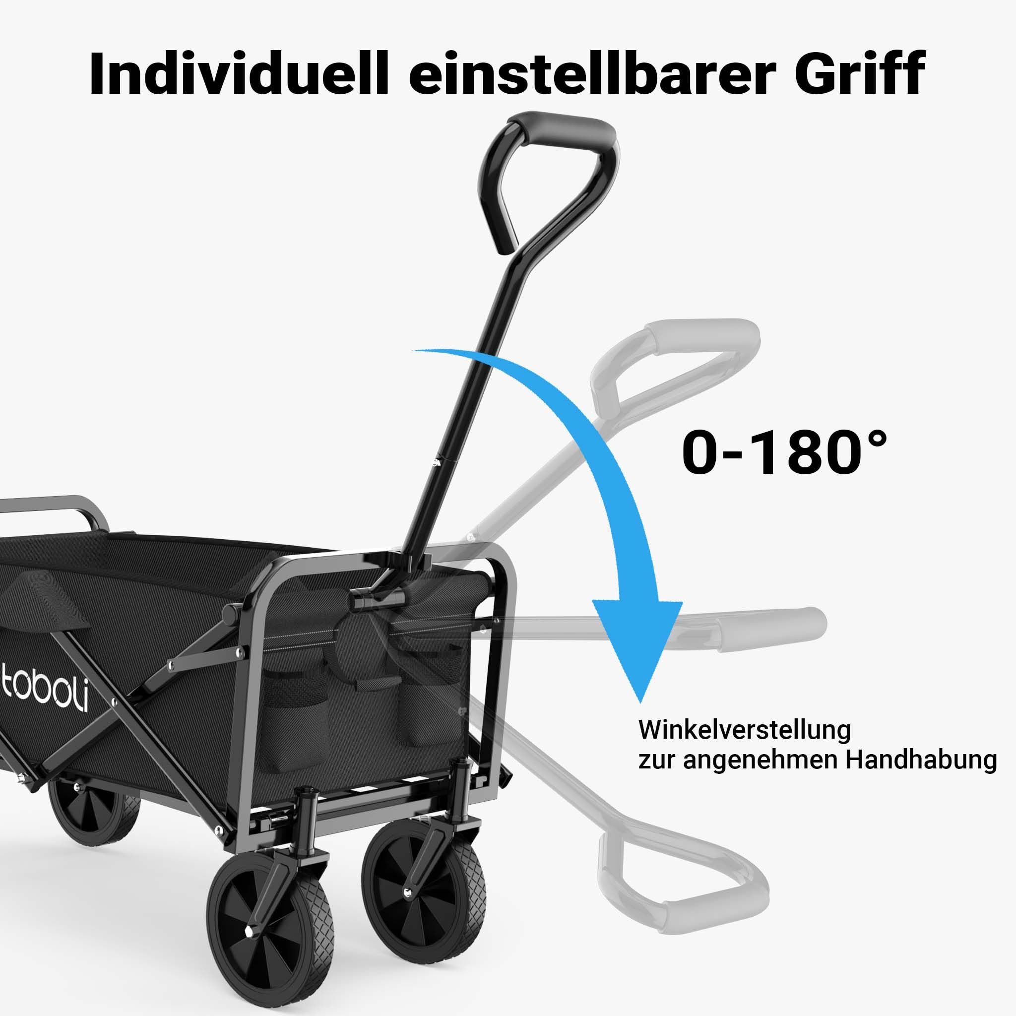 Bollerwagen faltbar Offroad schwarz, Faltbollerwagen belastbar bis 100 kg, Klappbollerwagen für Strand, Garten, Einkäufe