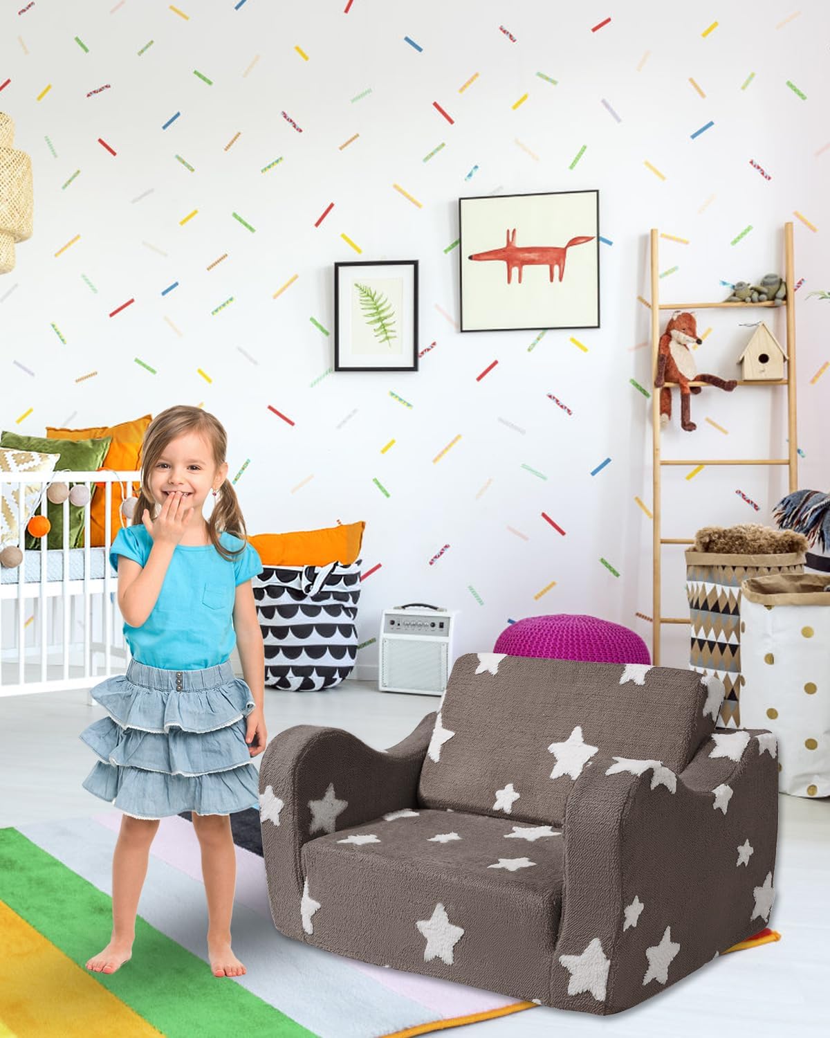 Toddler Couch, Kids Couch for Toddler Fold Out, 2-in-1 Convertible Kid Sofa to Lounger Bed for Girls and Boys, Ideal for Reading Sleeping Gaming Decor (Brown) - Image 7