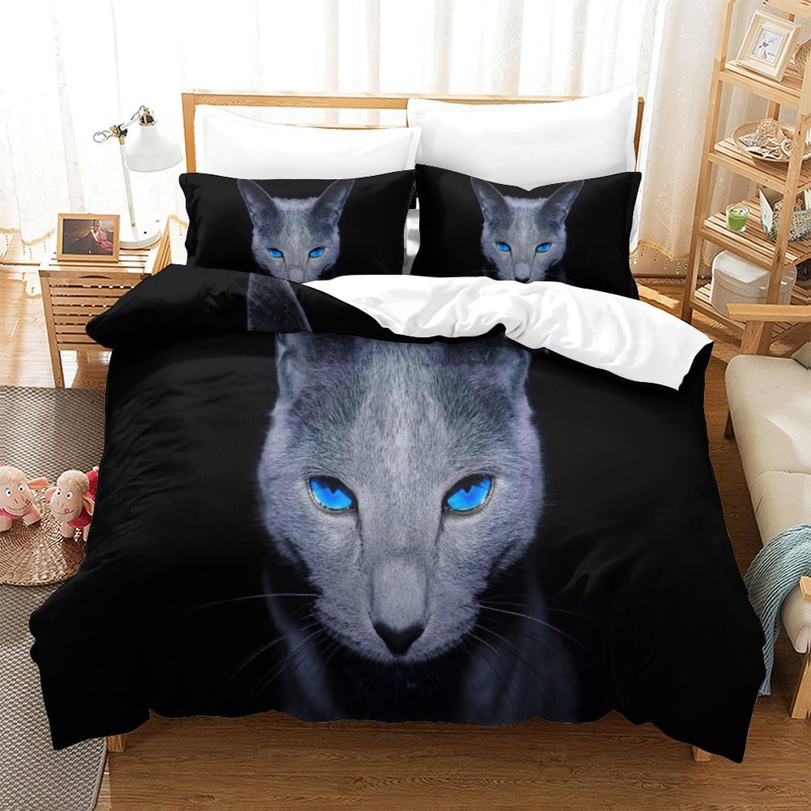 Parure de lit microfibre hypoallergénique et douce avec housse chat super king