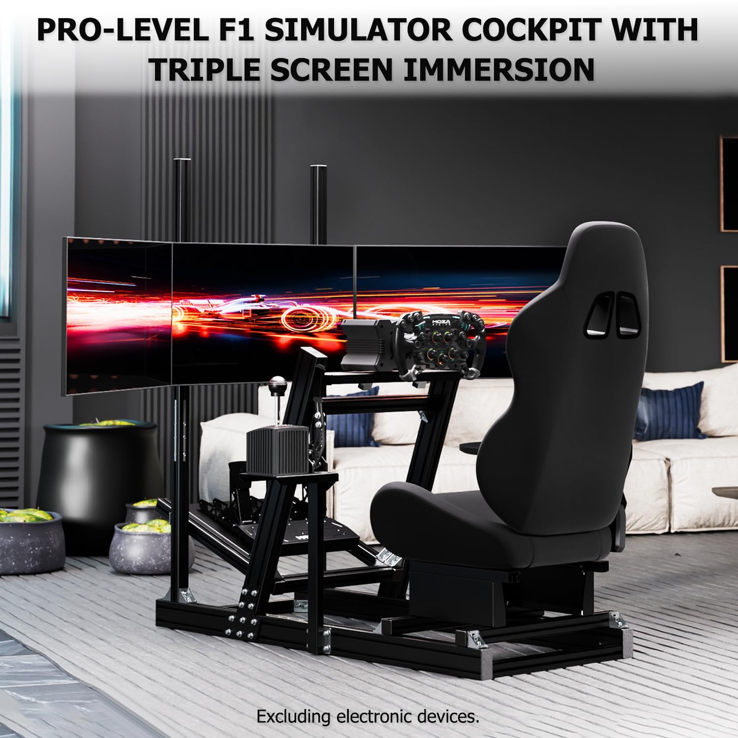 Supllueer 8040 Aluminum Racing Simulator Cockpit with 3 Monitor Stand and Black Seat,Universal and adjustable Cockpit, Compatible with Logitech/Thrustmaster/Fanatec/Moza Direct Drive Motors Wheels