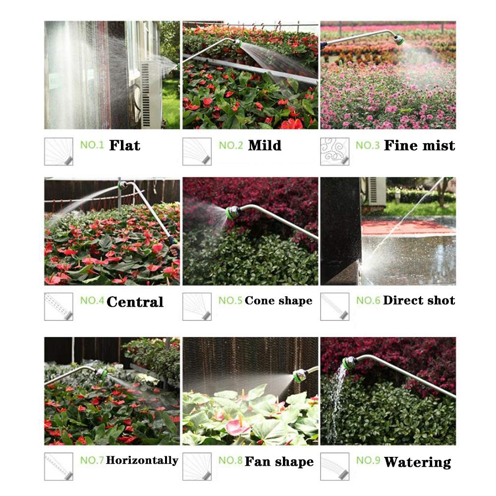 Lance per tubo da giardino regolabili ad alta pressione, pistola a spruzzo a 9 funzioni, pistola ad acqua a palo lungo per irrigazione da giardino (palo lungo, vestito da 25 m)