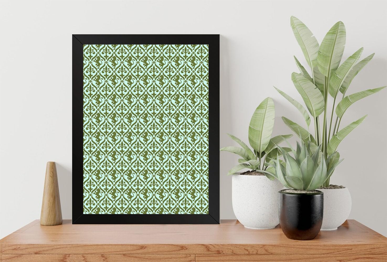 GADGETS WRAP Printed Photo Frame Matte Painting for Home Office Studio Living Room Decoration (9x11inch Black Framed) - Rampant Lion Fleur De Lys Pattern