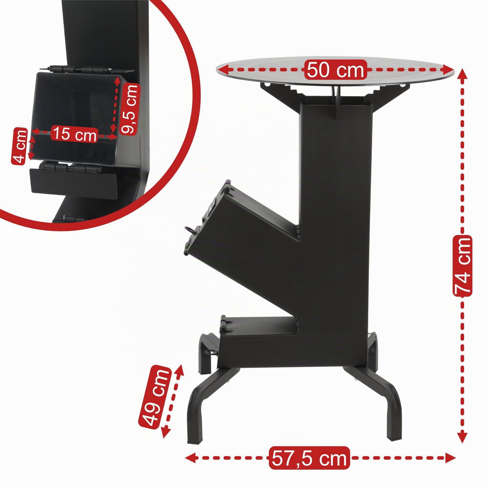 BBQ-Toro Forno a razzo con piastra grill Ø 50 cm | RAKETE #7 | Rocket Stove in acciaio da 2,8 mm di spessore, barbecue a legna | Barbecue da campeggio con piastra grill, fornello da campeggio, forno