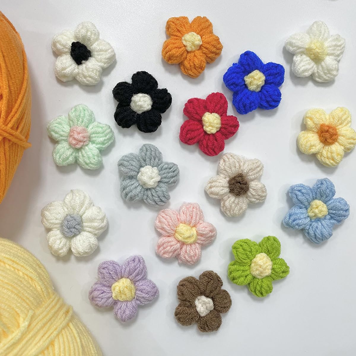 Ewanda store Crochet Flowers,100Pcs Puff Flowers Handmade Knitted Yarn Flowers for Crafts Embellishments DIY Clothing Accessories
