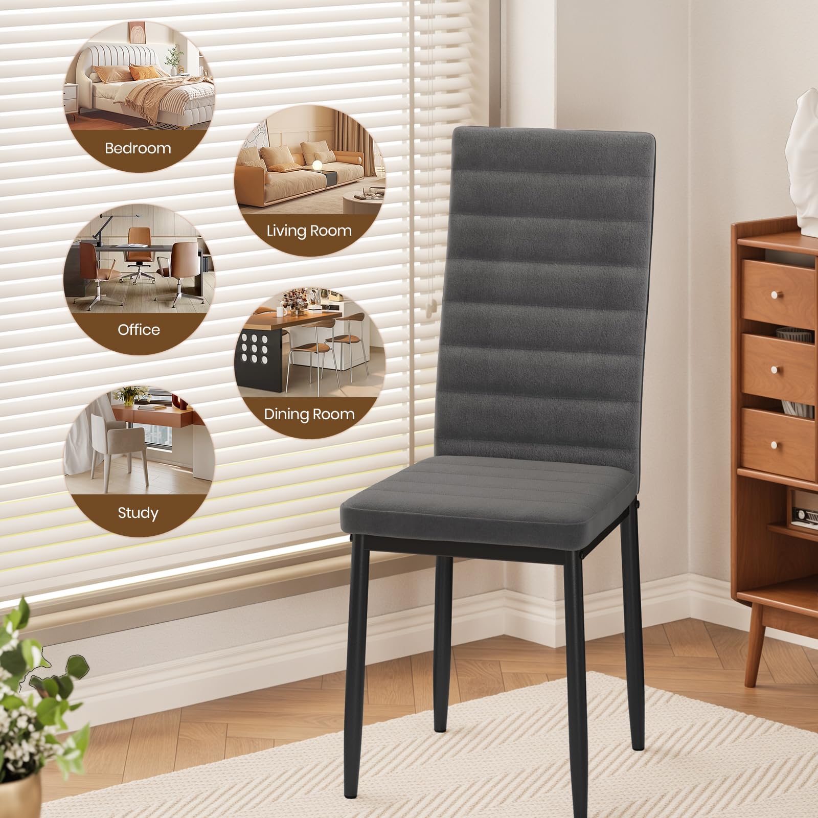 Bealife Esszimmerstühle 6er Set, Esszimmerstühle für Küche und Esszimmer, Polsterstuhl aus Samt mit hoher Rückenlehne, Modern (Dunkelgrauer Samt, 6er Set)