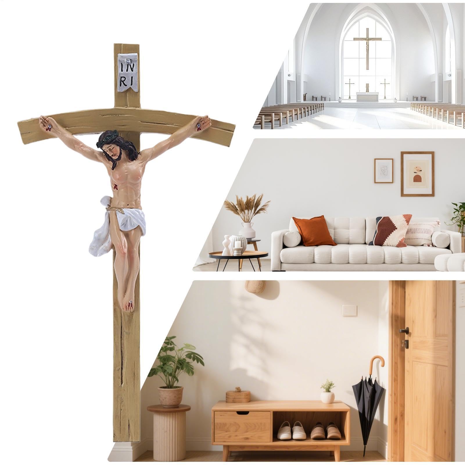 Generico Crocifisso Di Gesù In Resina Da Appendere Al Parete – Immagine Dipinta A Mano | Decorazione Cattolica Per La Casa | Figura Classica Per Ambiente Domestico E Chiesa