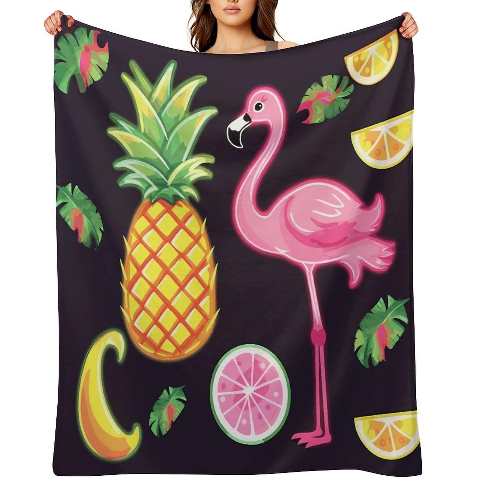 Pineapple Banana Flamingo Throw Blanket for Couch and Bed Super Soft Warm Lightweight Throw Blankets Cozy Fuzzy Flannel Blanket Personalized Decorative Blankets for Sofa Decor 50"x60"