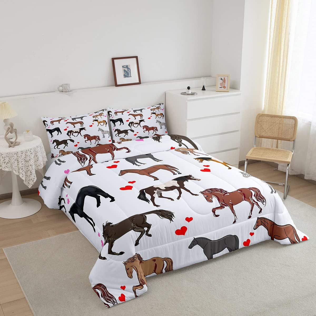 Loussiesd 3D Paard Gewatteerde Sprei Coverlet Galopperende