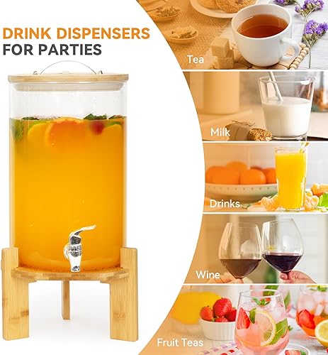 Miniatura 8 de Dispensadores de bebidas de vidrio de 2.1 galones para fiestas, dispensador de bebidas con soporte y grifo a prueba de fugas, dispensador de