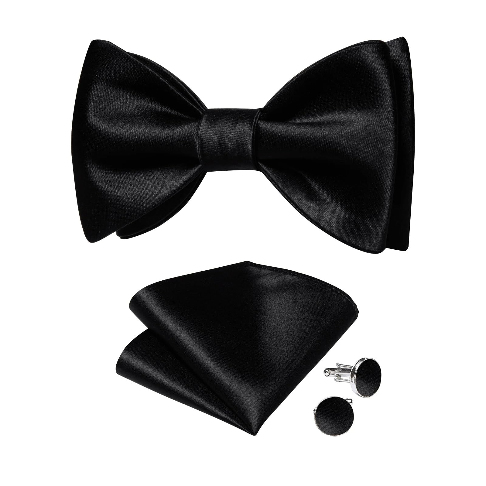 JFDBGU Silk Bow Ties for Man Accessories Classic Solid Men Self-tie Bowties Pocket Square Cufflinks Set Wedding