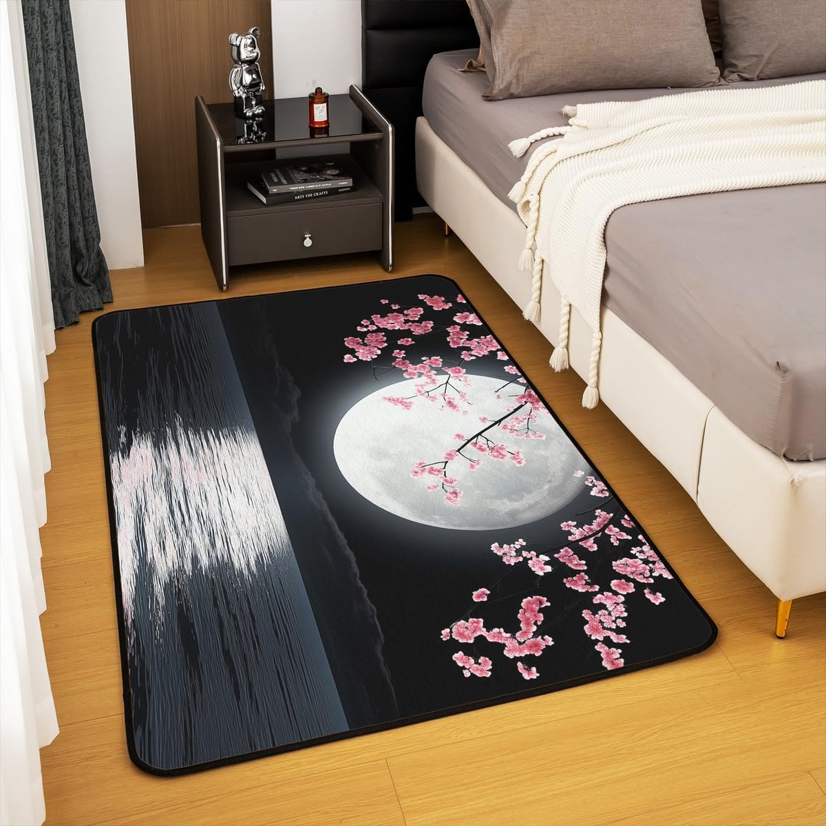 Feelyou Kids Cherry Blossoms Area Rug 5x7 Boys Girls Sea Level Accent Rug Ocean Sea Moon Living Room Rugs Natural Scenery Indoor Floor Mat