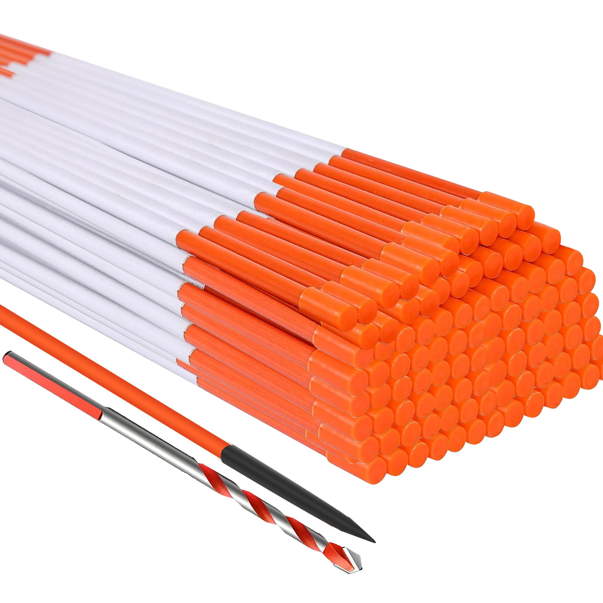 Driveway Markers 48 inch 50pcs, 5/16” Dia 4FT Snow Stakes with Reflective Tape, Highly Visible for Parking, Walkways, Snow Markers, 4FT Orange Fiberglass Poles Reflectors Markers with Steel Drill Bit