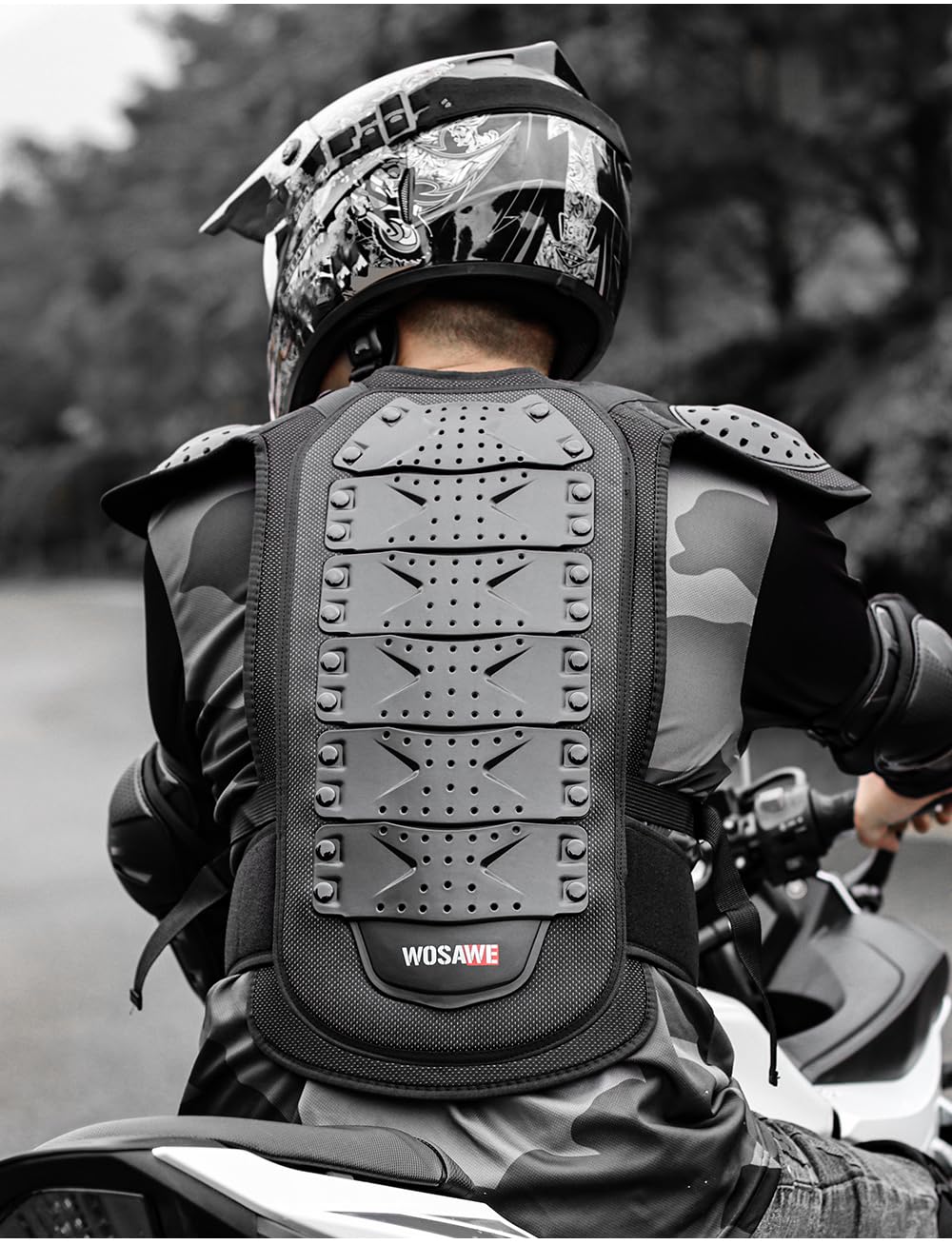 WOSAWE Motorrad Jacke für Erwachsene, Brust- und Rückenpanzer Design Racing Jacke für Riding Skating Roller Skifahren Snowboard (15 Schwarz, M)