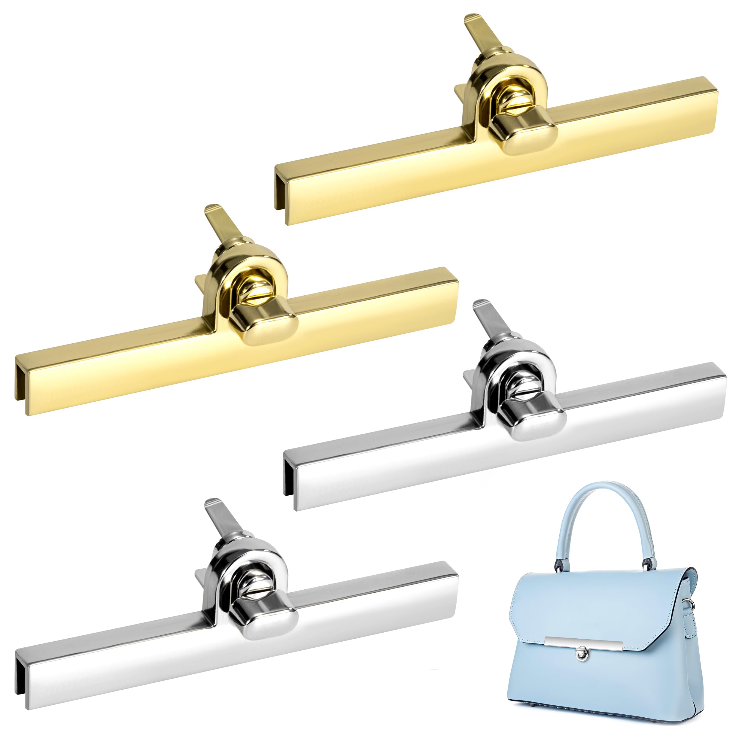 Jeesblsy Bag Closure, Zinc Alloy Twist Lock, Bags Twist Turn Metal Clasps, Bag Clasps, Lock for Bags, Handbags, DIY Crafts (Light Gold, Silver)