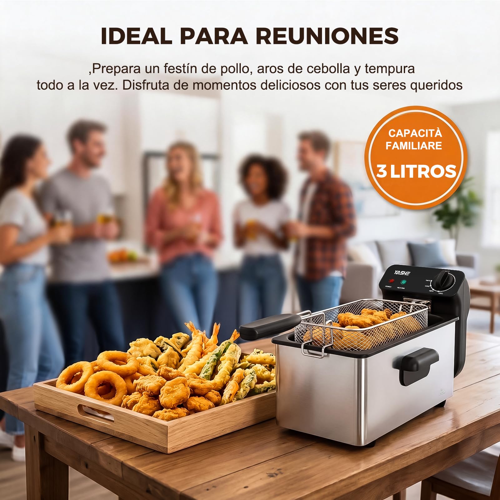 Freidora eléctrica de 3,2 L con ventana de visualización, freidora de acero inoxidable de 1500 W con control de temperatura, cesta extraíble y depósito de aceite, fácil de limpiar