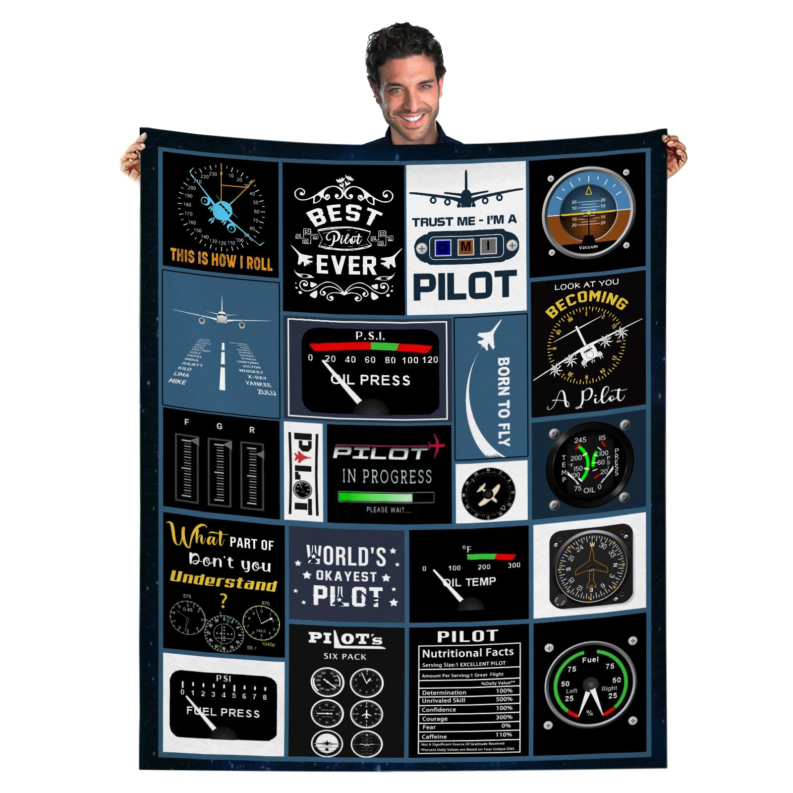 tgruihm Pilot Gift Blankets 60"X50", Aviation Gift, Airplane Pilot Gifts Aviation Men, Airplane Present Ideas, Christmas Birthday Gifts for Aviator Men Dad Boyfriend Husband