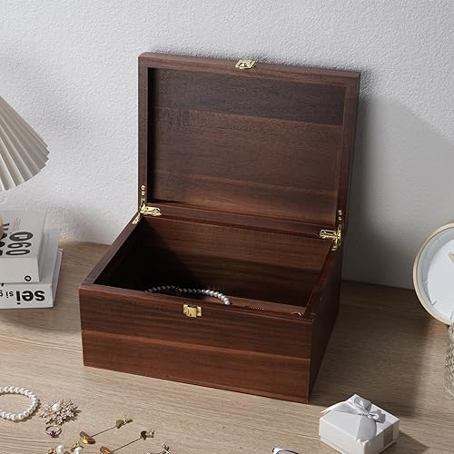 Miniatura 6 de Caja de almacenamiento grande de madera  Caja de madera con tapa para decoración del hogar, ideal para recuerdos, baratijas, joyas y fotos, 11 x 8.9
