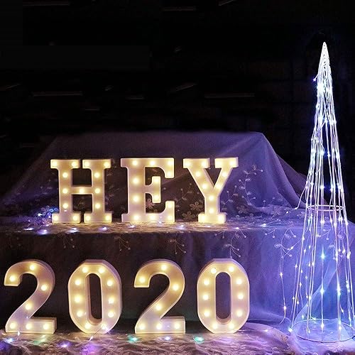 Miniatura 7 de Letras con luces LED de marquesina de plástico, letrero con luces LED del alfabeto blanco con bombillas de diamante 2AA para confesión, boda,