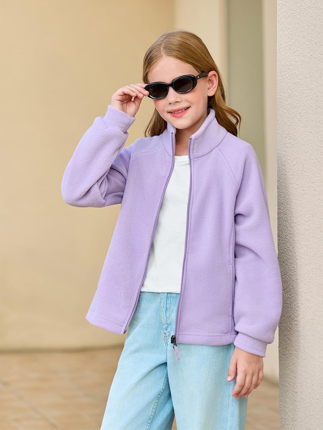 Haloumoning Girls Polar Fleece Jacket Kids Full Zip Lightweight Fall Winter Coat Outerwear with Pockets 5-14 Years - Image 5