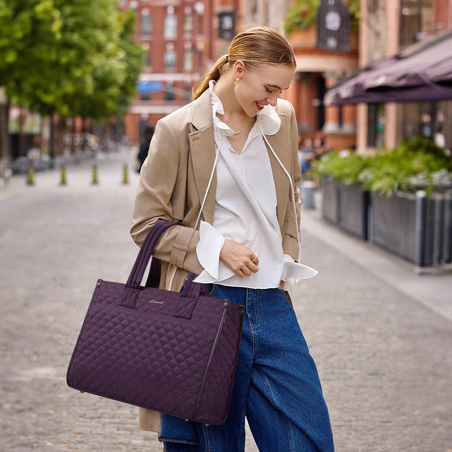 LOVEVOOK Laptop Tote Bag for Women,Canvas Work Tote Bag for Women with Clutch Purse,15.6 Inch Computer Briefcase Bag,Professional Teacher Business Office,Lightweight Shoulder Travel - Image 2