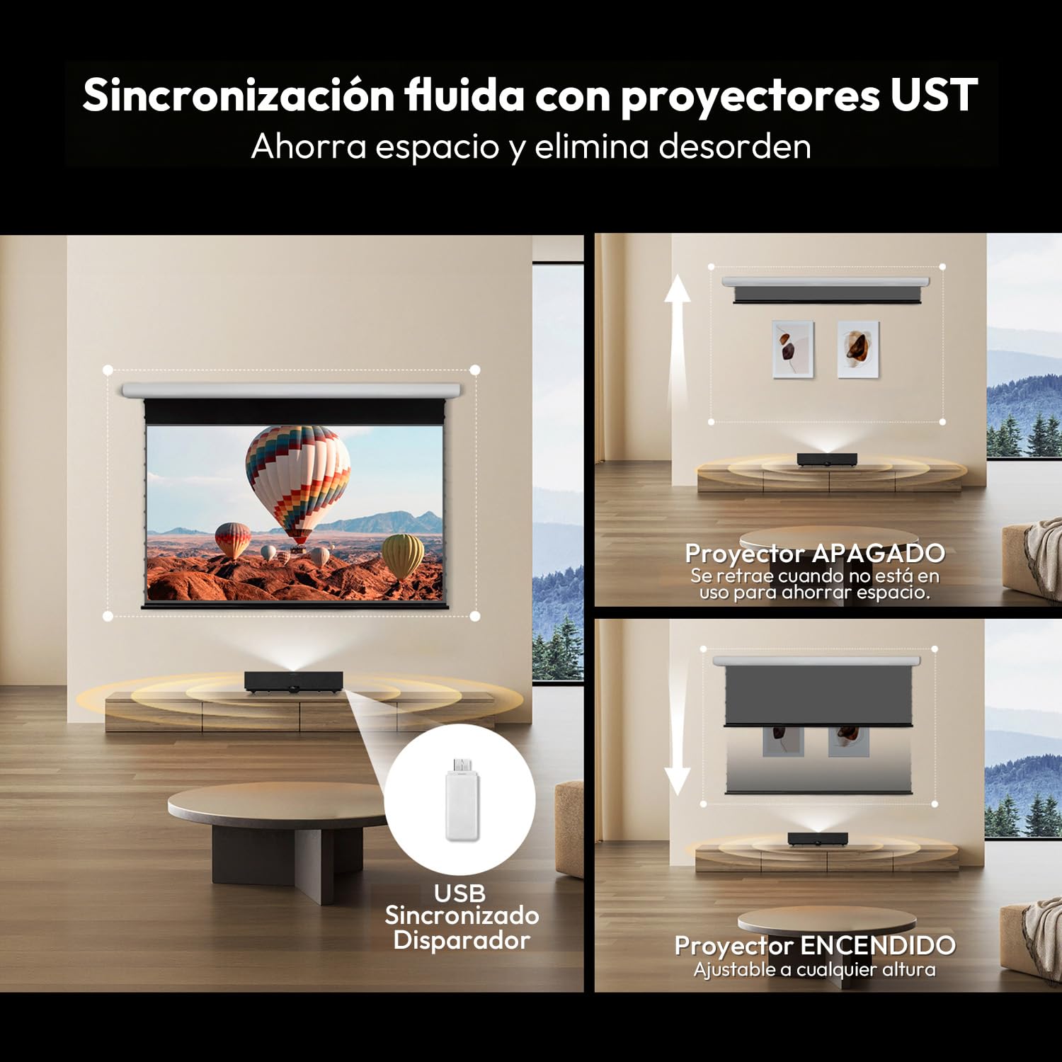 Pantalla ALR Motorizada Enrollable Proyector 120 Pulgadas | Para Proyector de Tiro Ultracorto,95% Rechazo de Luz Ambiental,Roll Down Eléctrica,4K/8K UHD,Montaje Techo/Pared,Cine en Casa