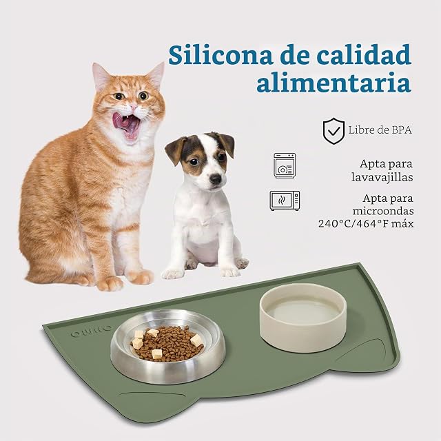 Foto 3 de 6 de OHMO Alfombras para Comederos Perros y Gatos, Impermeable,(Verde Camuflaje, 52 * 30cm)
