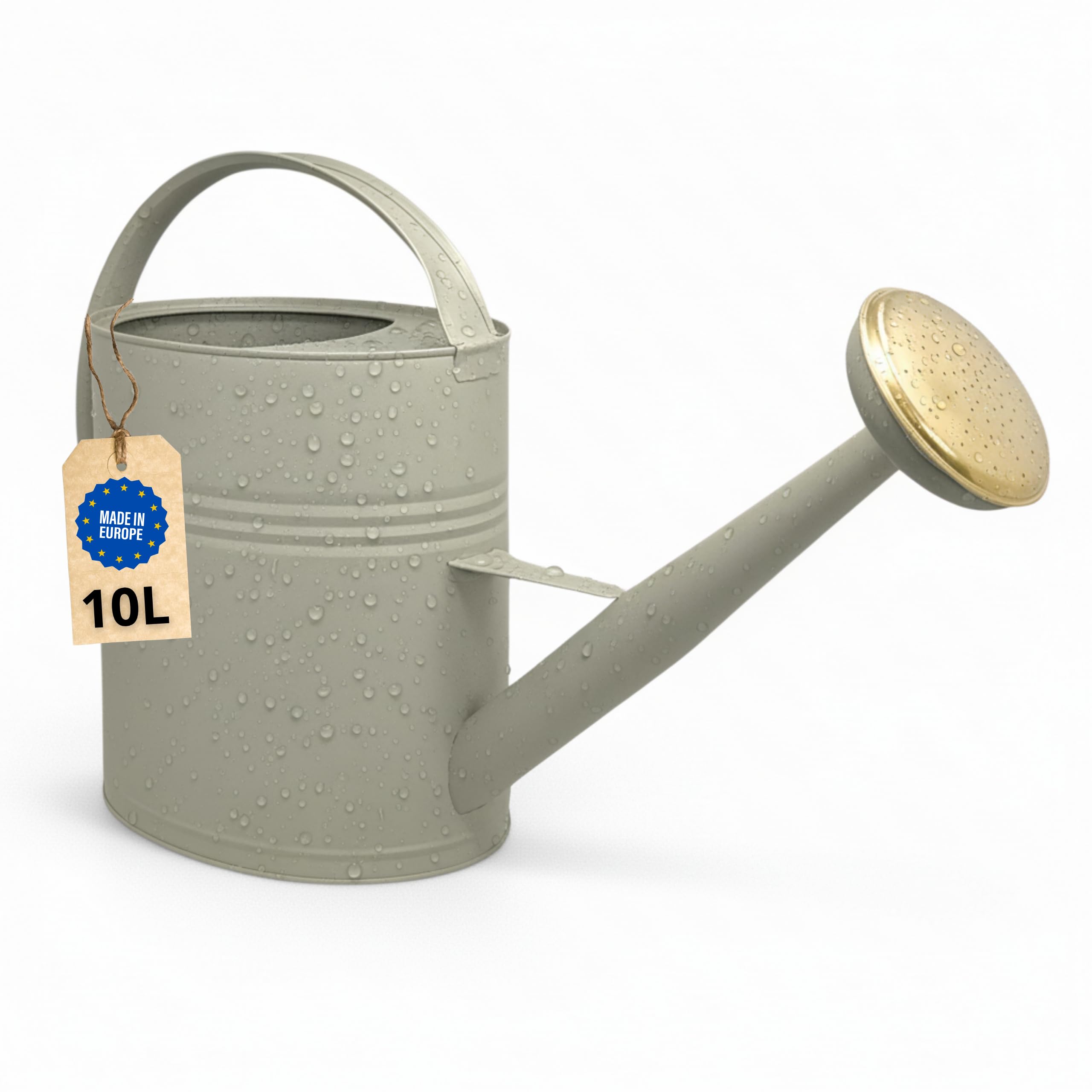 LIVLIG Regadera 10 litros Metal – Jardín Grande con Alcachofa Desmontable de Latón, Diseño Vintage, Verde