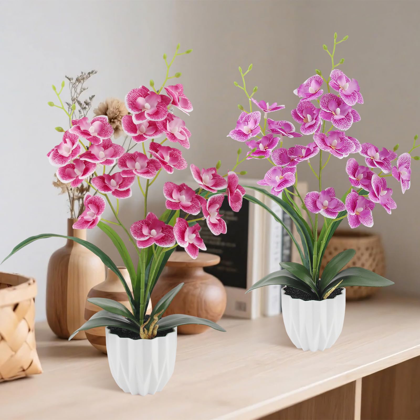 Amazon.de: LEIMEND 2 Stck Knstliche Orchideen im Topf Orchidee Knstlich  wie echt Kunstblumen im Topf Rosa Lila Orchidee fr Tischdekoration Bro  Wohnkultur Hochzeitsfeier Dekoration