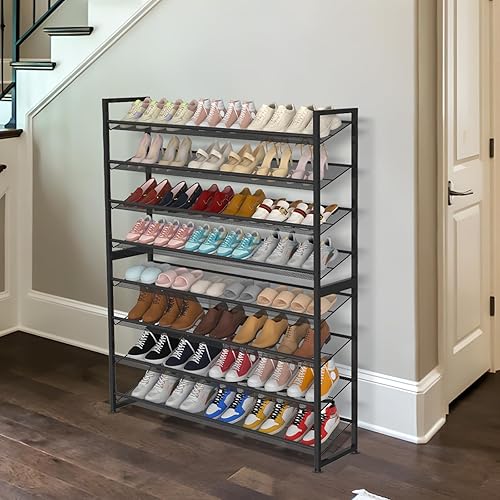 Miniatura 2 de Zapatero grande de 8 niveles, organizador de zapatos vertical apilable de metal resistente de 4 niveles para armario, puerta delantera, entrada,
