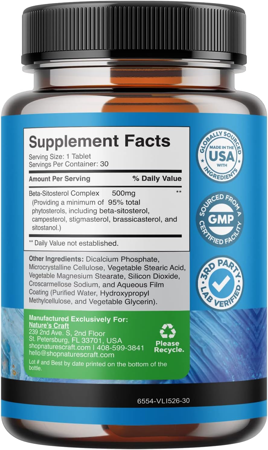 Plant Sterols Complex with Beta Sitosterol - 500mg Beta-Sitosterol Sterols and Stanols Supplement for Heart Health and Prostate Support - Heart and Prostate Health Supplement for Men - 30 Tablets