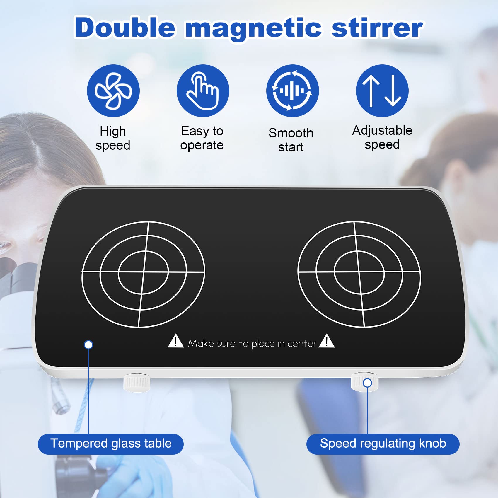 Mini Agitatore Magnetico con Barra di Agitazione, 2 Mixer da Laboratorio Indipendenti con Pannello di, capacità 1 L + 1 L, velocità Regolata 0-4000 / Min