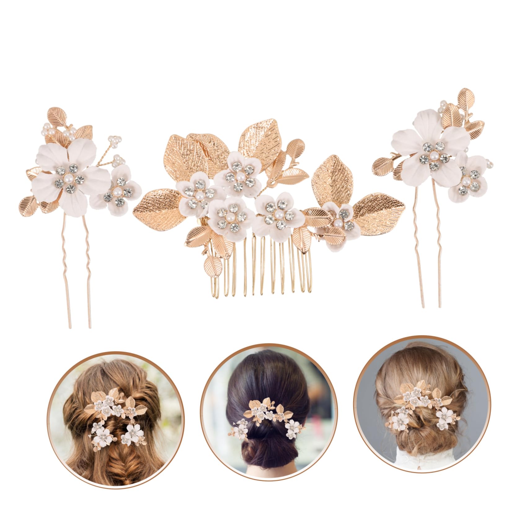 Didiseaon 4 Set Pettine per con foglie e fiori matrimonio sposa Tiara forcine decorative copricapo per la decorazione di nozze accessori per floreali plastica