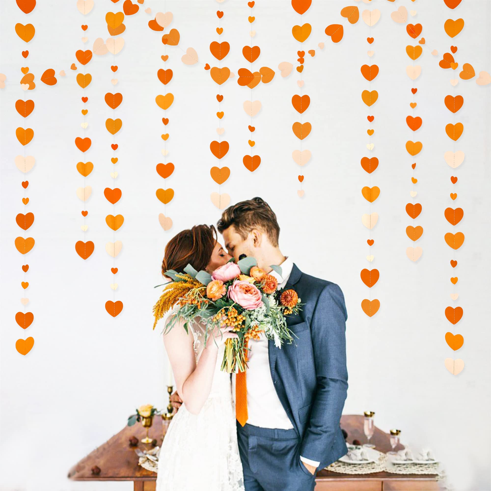 Decoración de fiesta naranja degradado, guirnalda de corazón naranja para colgar, serpentina de papel para otoño, día de San Valentín, boda, despedida de soltera, cumpleaños, baby shower, compromiso