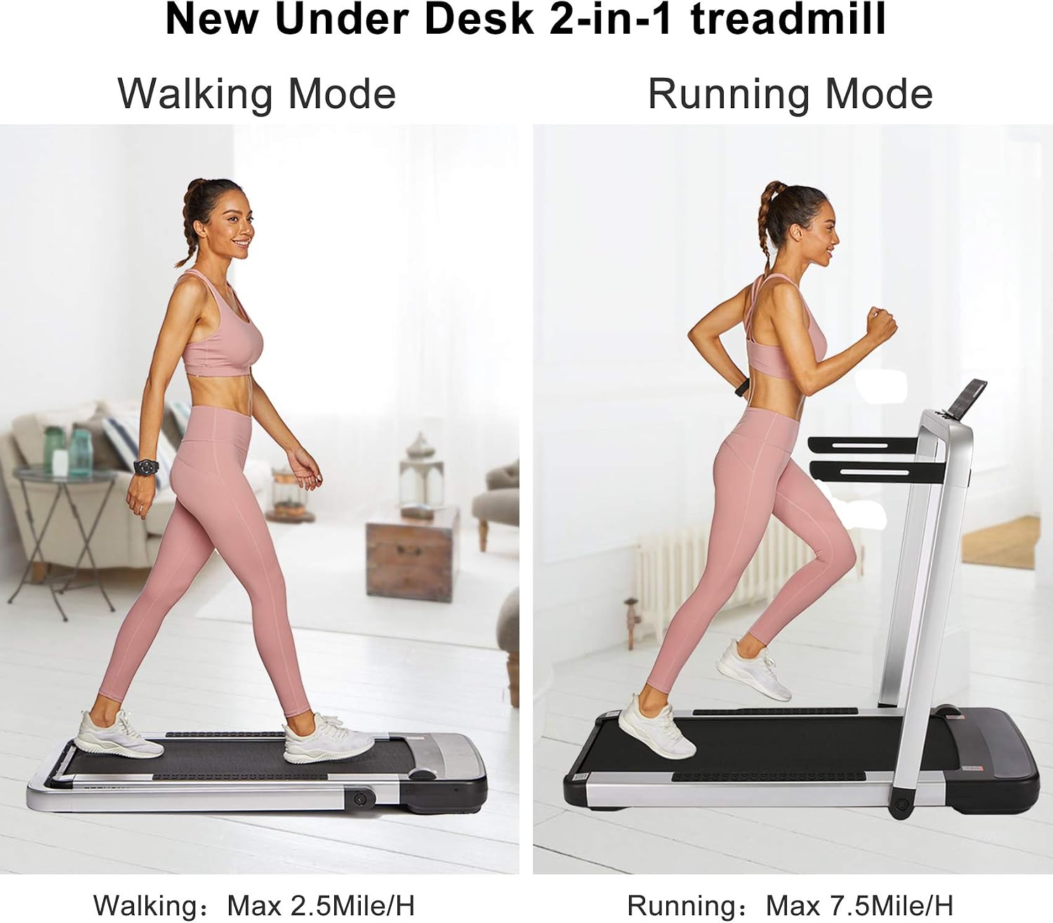 OppsDecor Under Desk Treadmill 2in1 Pad Treadmill Folding Electric Treadmill Installation-Free Remote Control Walking Running Machine with APP for Home Office Workout Indoor Exercise Machine