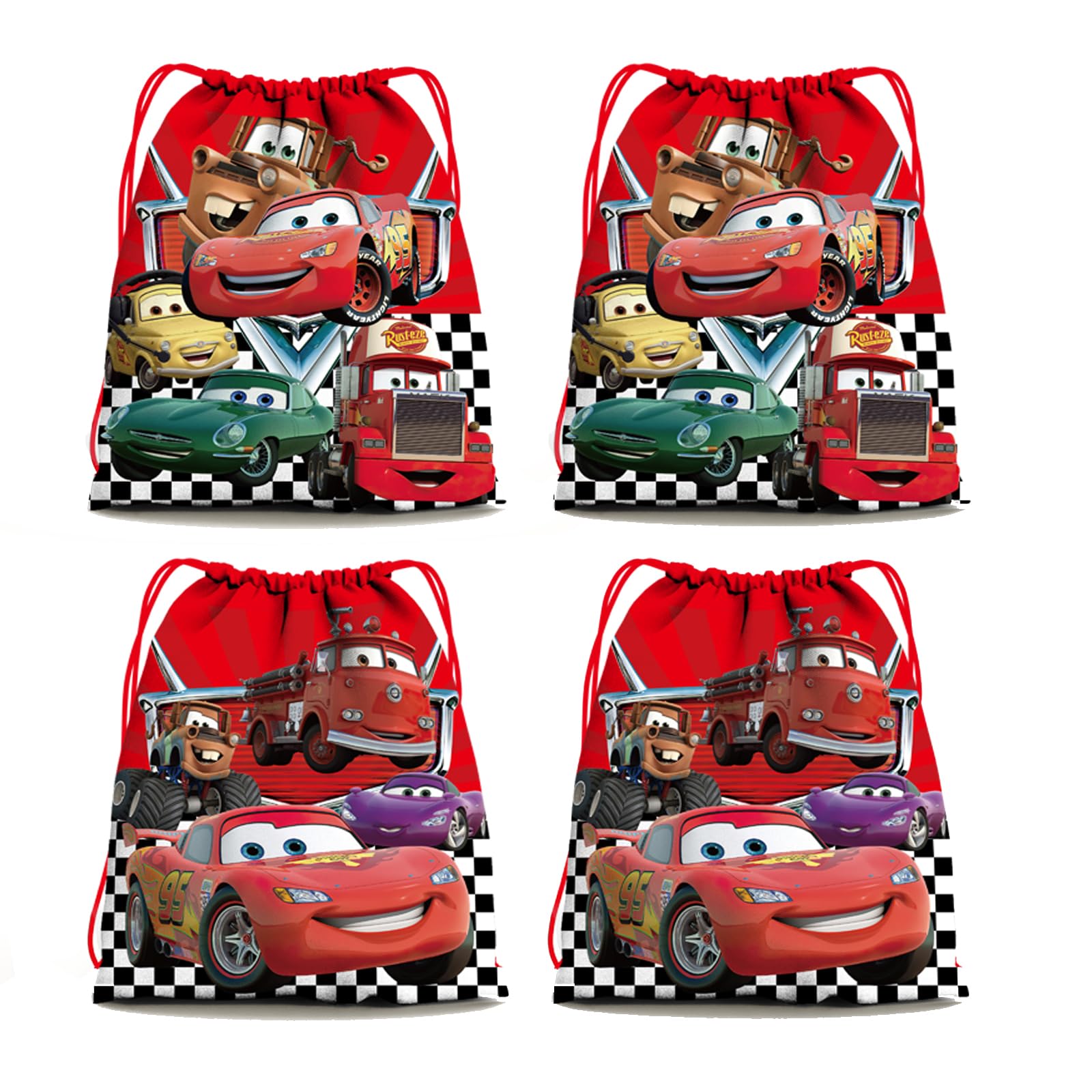 12 Pieces Car Drawstring Bag, Reusable Non-Woven Gift Backpacks Goodie Favor Bags for Cartoon Car Birthday Party Decorations