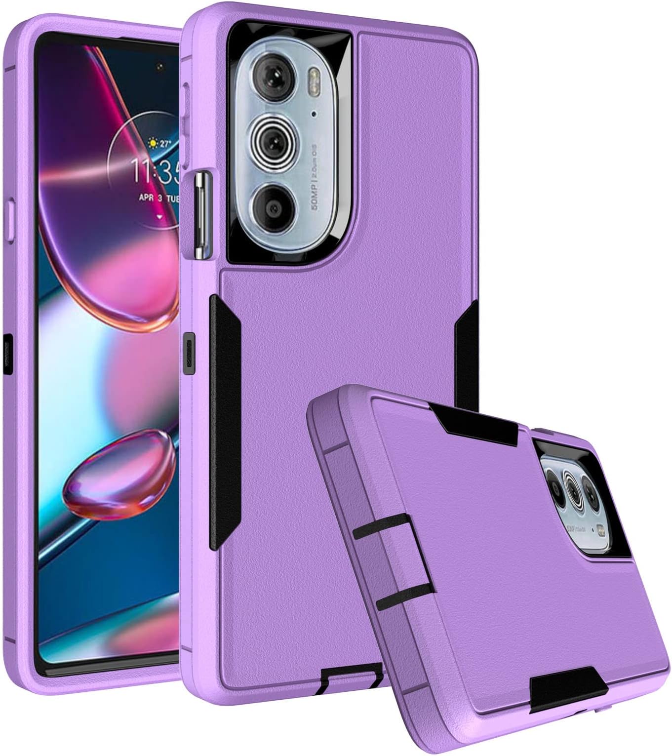 Dahkoiz for Motorola Edge Plus (2022) Case, Moto Edge Plus 5G UW 2022 Case with Dust-Proof Cap, Full Body Protection Silicone Rubber Cover Phone Case for Motorola Edge Plus (2022), Black/Purple