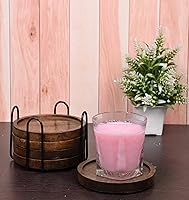 Vista 2 de SAMHITA Juego de 5 posavasos de madera de mango para bebidas con soporte de hierro, para vasos de bebida, protección de mesa para cualquier