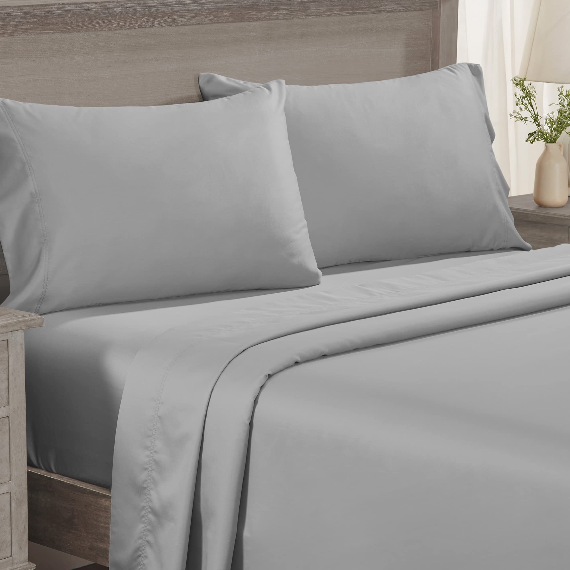 (ONLY COVES PILLOWS) California Design Den - 5 Star Luxury King Sheets Set 100% Cotton, 600 Thread Count Deep Pocket, Snug Fit, Soft & Crisp Cooling Cotton Sheets with Sateen Weave 2 Piece Set (King, Light Gray)