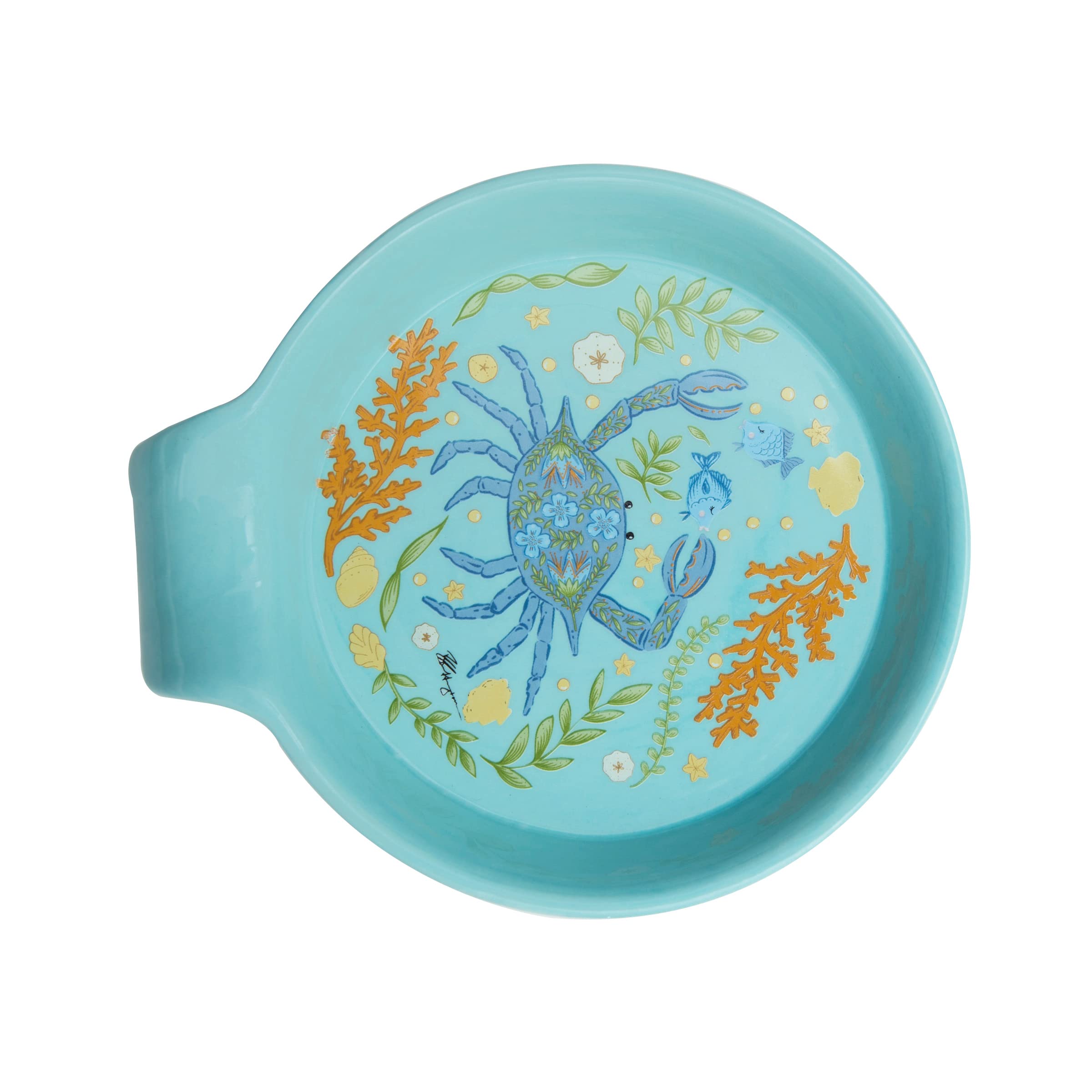Beachcombers 1.18" x 5.51" Blue Crab Seaweed & Coral Decorative Ceramic Flat Spoon Rest All Seasons Nautical Coastal Beach House Kitchen Cooking Baking Utensil Holder Bluecrab Decor Decoration Blue