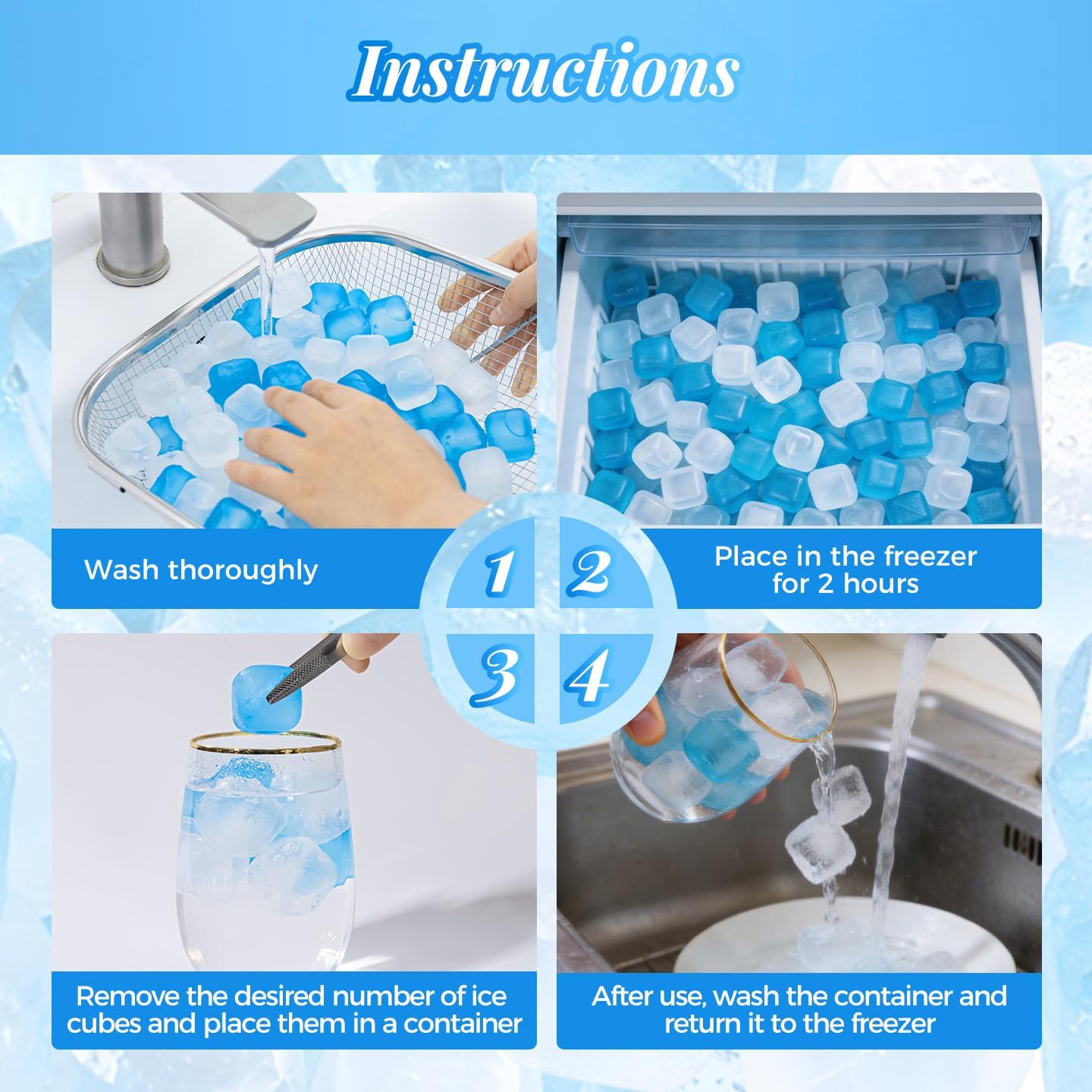 500 Pack Reusable Ice Cubes, Plastic Ice Cubes for Drinks Refreezable, Non-Diluting, Washable Square Ice Cubes for Whiskey, Cocktails, Beer, Parties & Camping, 15.4LBS (with 2 Storage Bags)