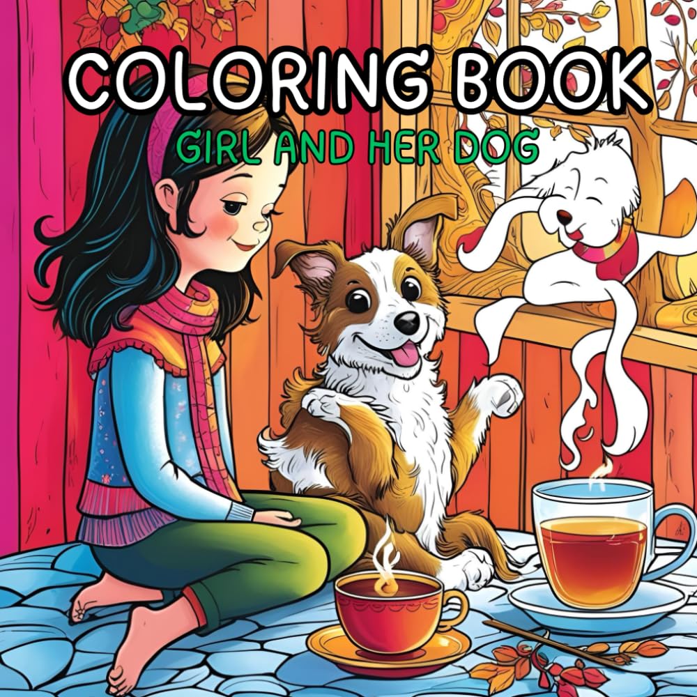 Cozy Moments of Girl and Dog: Adult Coloring Book for Mind Clarity, Relaxation: Happy Girl Moment beyond the Busy Life