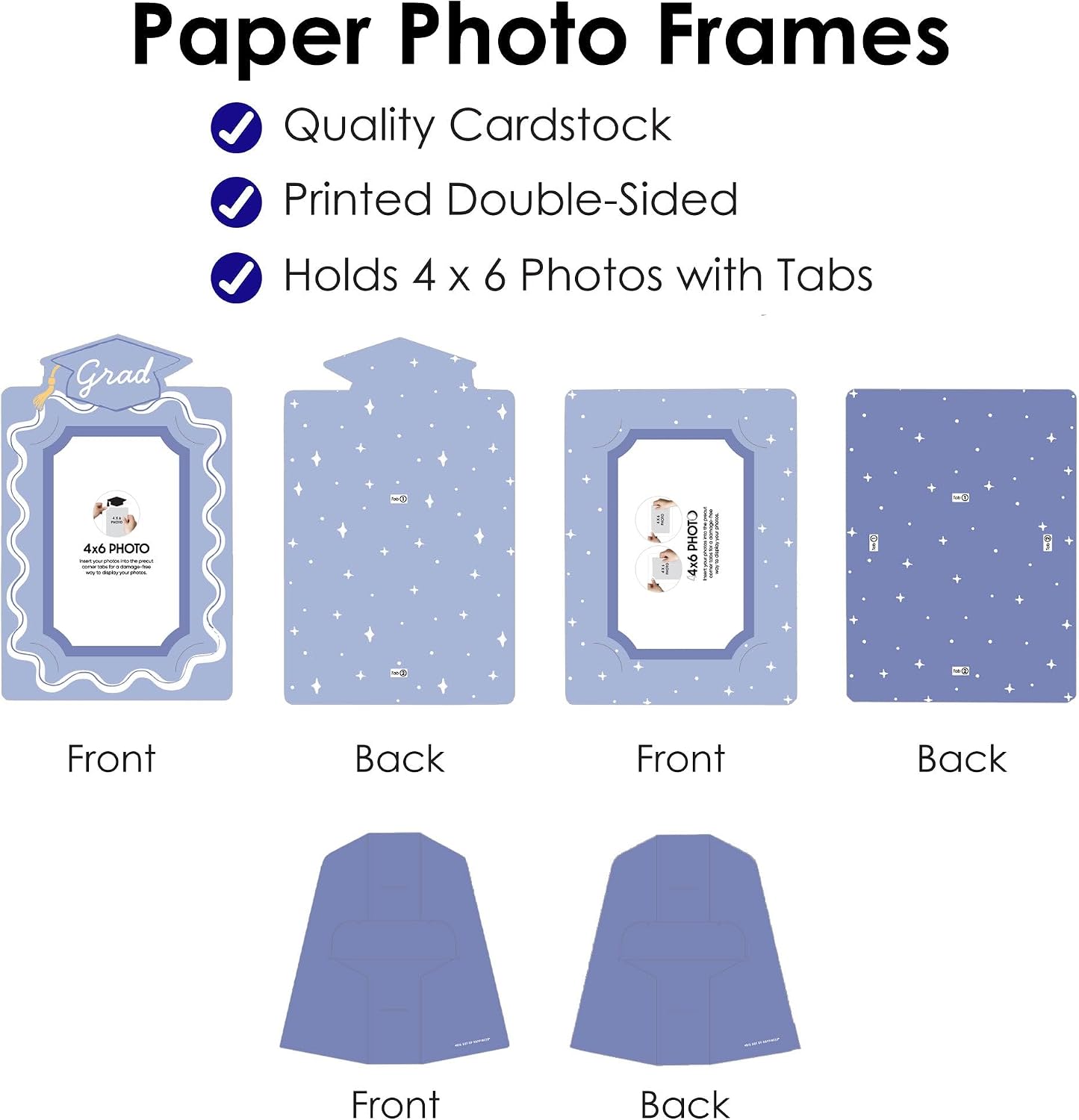 Big Dot of Happiness Light Purple Graduation Party Paper Photo Frames, 4x6 Picture Display Holders, Table Centerpiece Decorations – Set of 12