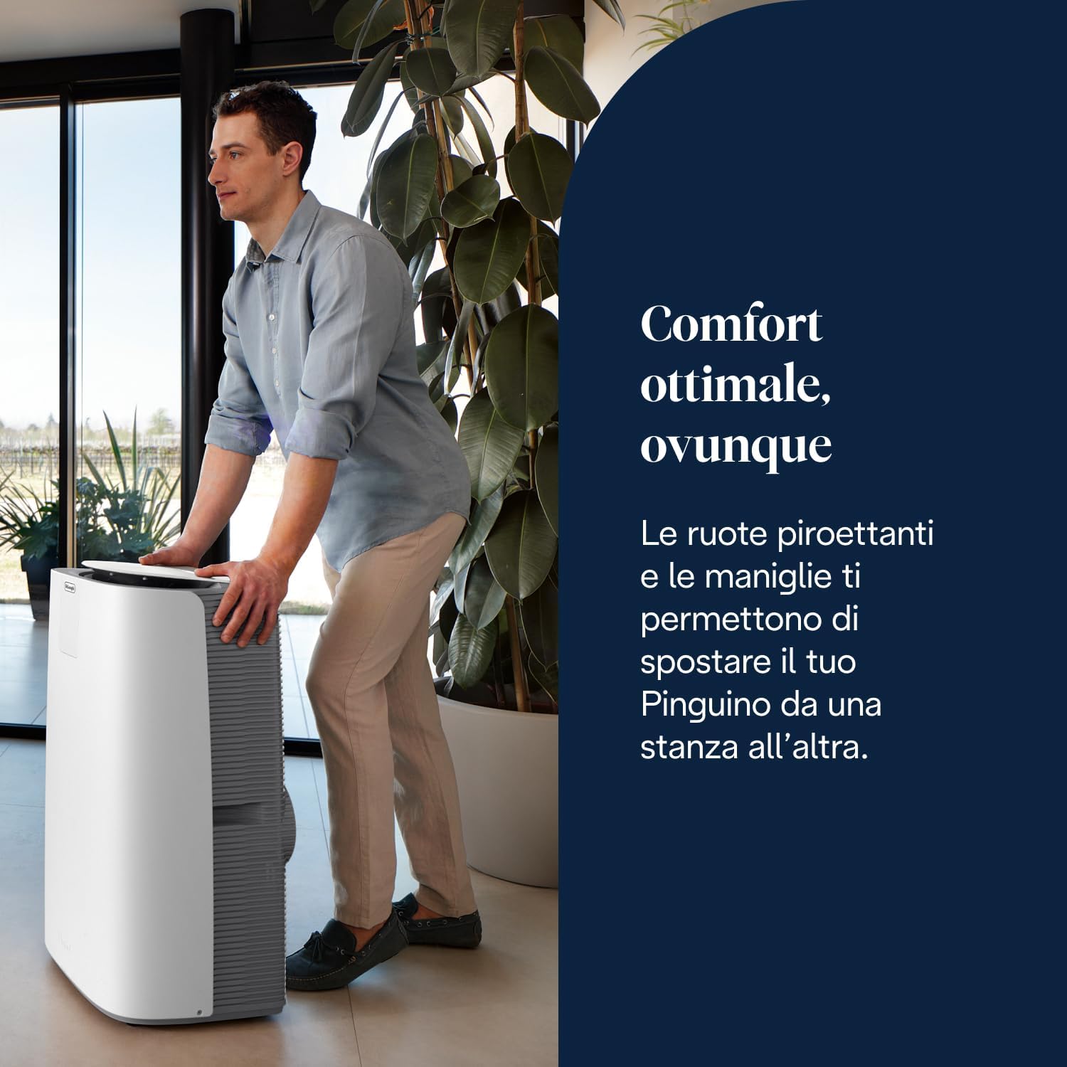 De'Longhi Pinguino GentleJet Inverter - Climatiseur mobile 3 en 1 avec déshumidificateur et ventilateur, 13000 BTU/h pour pièces de 130 m³, fonctionnement silencieux, classe énergétique A+, blanc
