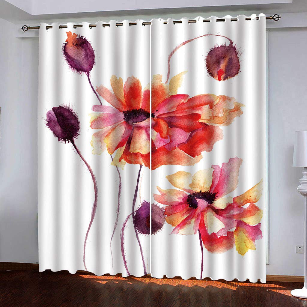 Rideaux occultants blancs à motifs fleurs 132x175cm isolants et opaques pour chambre et salon