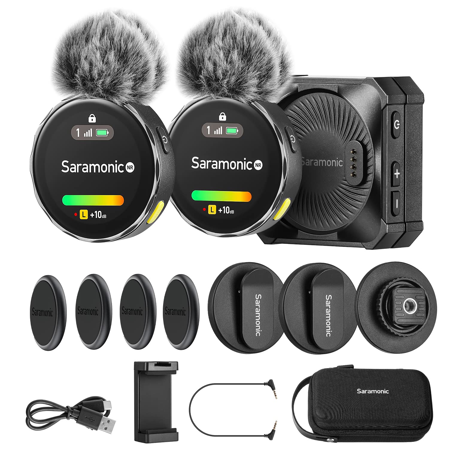 SaramonicBlinkMe B2 2.4GHz Wireless Lavalier Microphone With Touchscreen 2-Channel Quality Pickup 100m Range For iPhone/Android/Camera/Laptop,Clip-on Wireless Mics for Livestream,YouTube,TikTok,Vlog