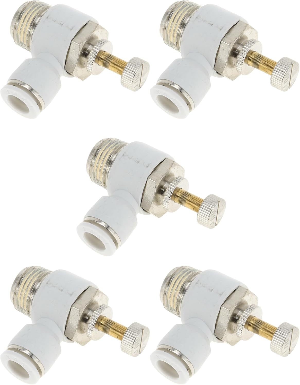 Push to Connect Air Fittings 1/2" 90 Degree Air Flow Control Valve Plastic Metal 1/2"BSPT 5 Pcs White Silver Tone